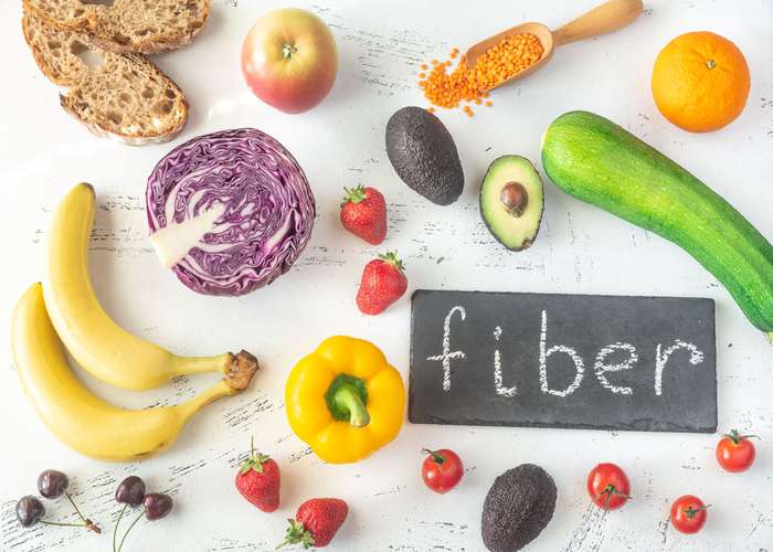 Consume more fiber for Lyme disease: selection of fiber rich foods.